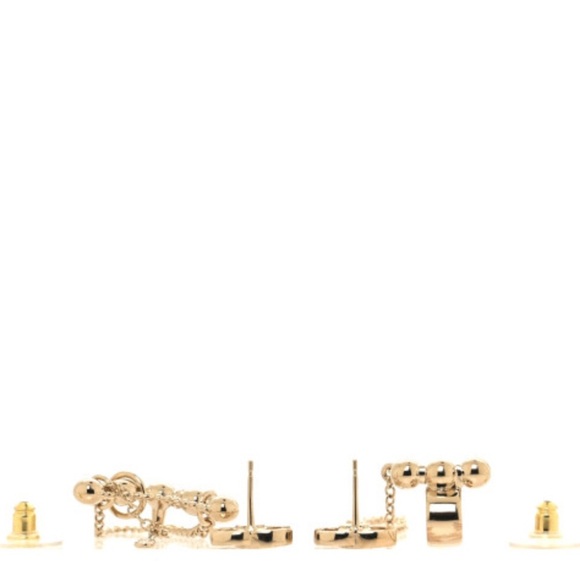 CHANEL Metal Crystal CC Chain Cuff Earrings Gold - Picture 3 of 5